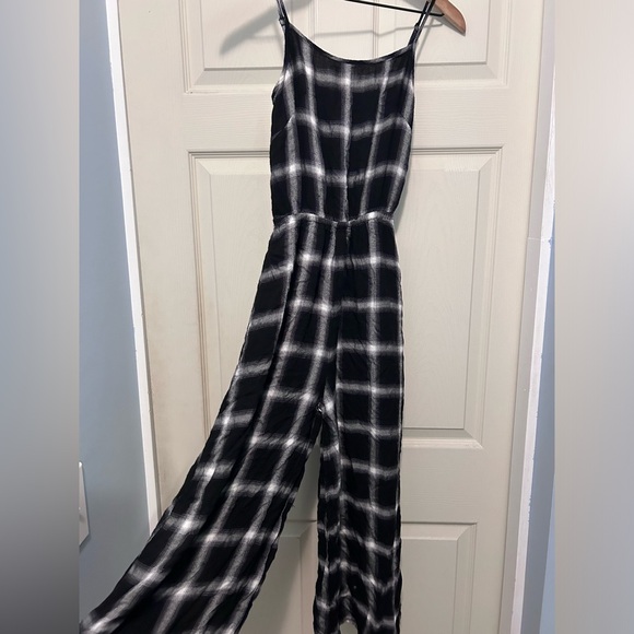 Disturbia Singles Plaid Gingham Black and White Wide Leg Jumpsuit - Picture 2 of 6